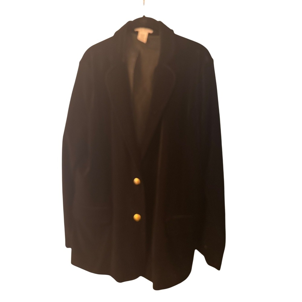 Joan Vass Black Velvet Blazer Jacket XL Gold Button Polyester Spandex Blend Wome